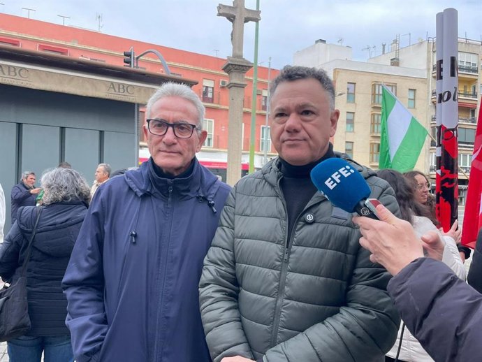 El candidato a la presidencia de la Junta de Andalucía por Podemos Andalucía, Juan Antonio Delgado, durante la manifestación 'Fuerza de Venezuela'.