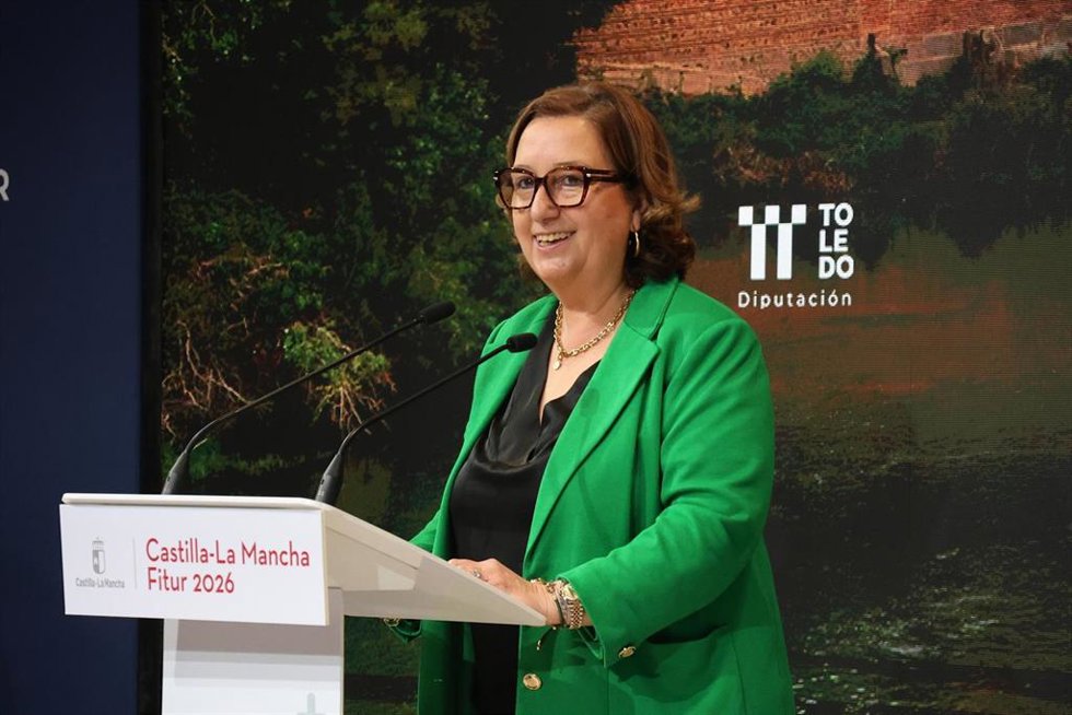 La presidenta de la Diputación de Toledo, Concepción Cedillo, durante su intervención en Fitur.