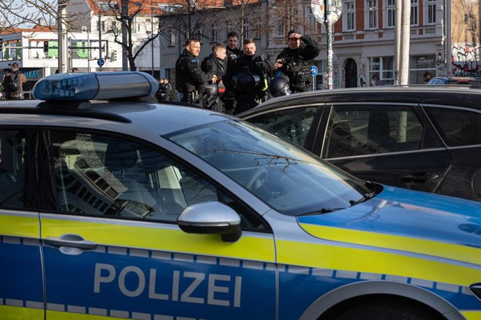 January 17, 2026, Leipzig, Saxony, Germany: Police officers patrol near the demonstration area in southern Leipzig ahead of the planned rallies. Several left-wing demonstrations are planned for Saturday in Leipzigâ€s Connewitz district, an area known for 