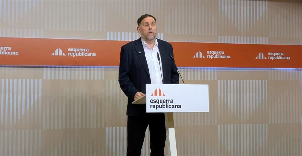 El presidente de ERC, Oriol Junqueras, en rueda de prensa