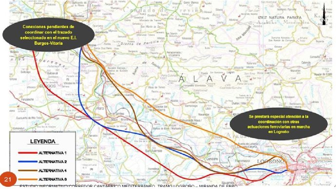 El trazado naranja es la opción propuesta por Por La Rioja