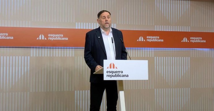 El president d'ERC, Oriol Junqueras, en roda de premsa