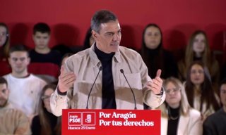 El president del Govern, Pedro Sánchez, en un míting del PSOE a Osca