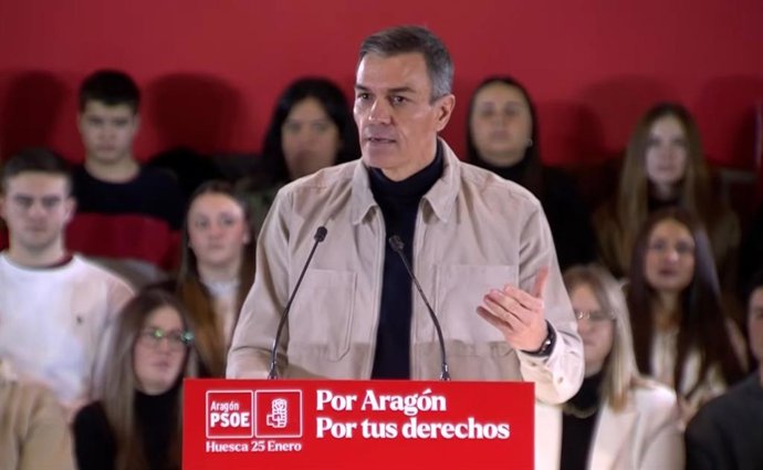 O presidente do Governo, Pedro Sánchez, em um evento de campanha do PSOE em Huesca