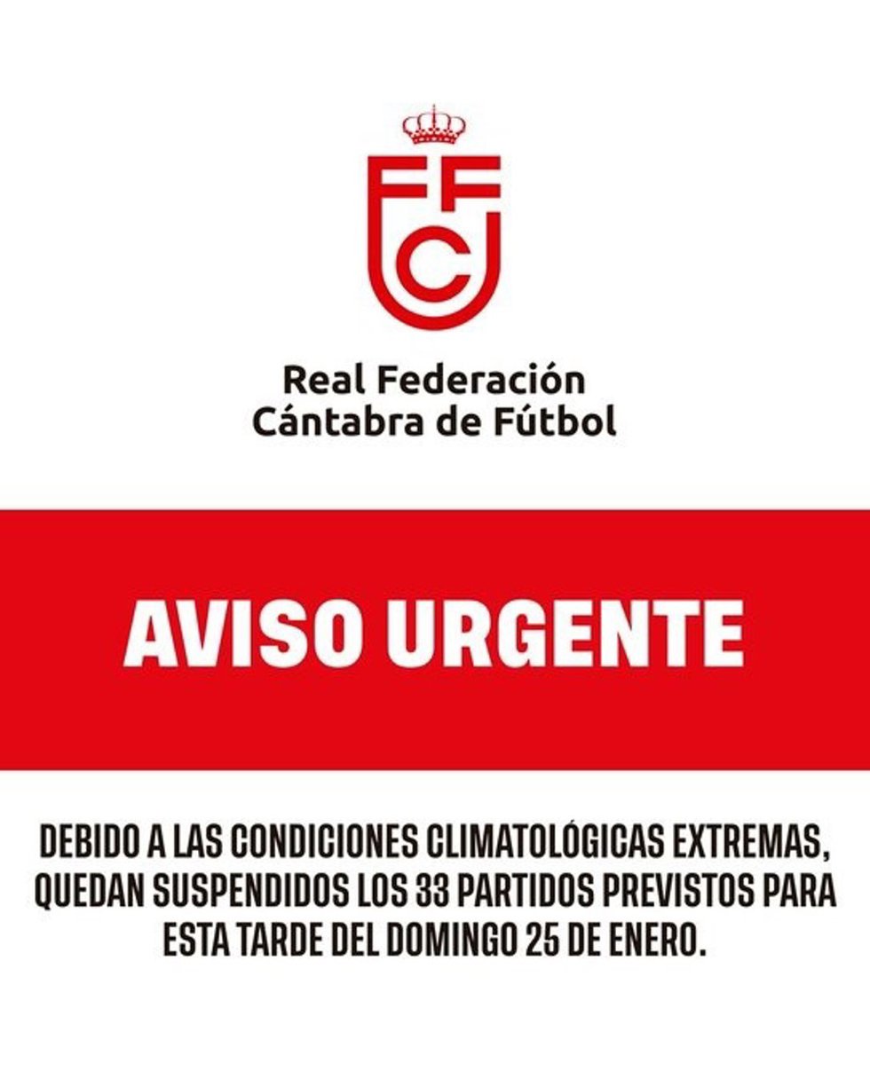 La Federación Cántabra de Fútbol suspende 33 partidos por el temporal