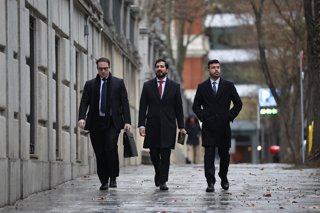 El eurodiputado y líder de Se Acabó la Fiesta (SALF), Luis 'Alvise' Pérez (c), a su llegada al Tribunal Supremo, a 26 de enero de 2026, en Madrid (España). El Tribunal Supremo (TS) escucha hoy al eurodiputado y líder de Se Acabó la Fiesta (SALF) por el pr