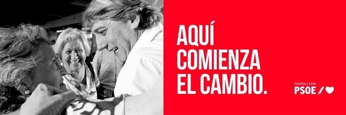 Cartel de la precampaña electoral del PSCL con el lema 'Aquí comienza el cambio'