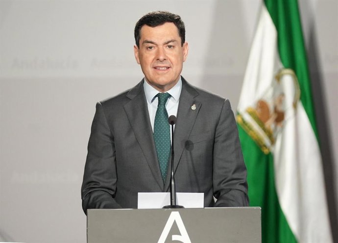 El presidente de la Junta de Andalucía, Juanma Moreno, este lunes en Sevilla