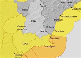 Todo el litoral de la Región de Murcia permanecerá este martes en aviso de nivel naranja por fenómenos costeros