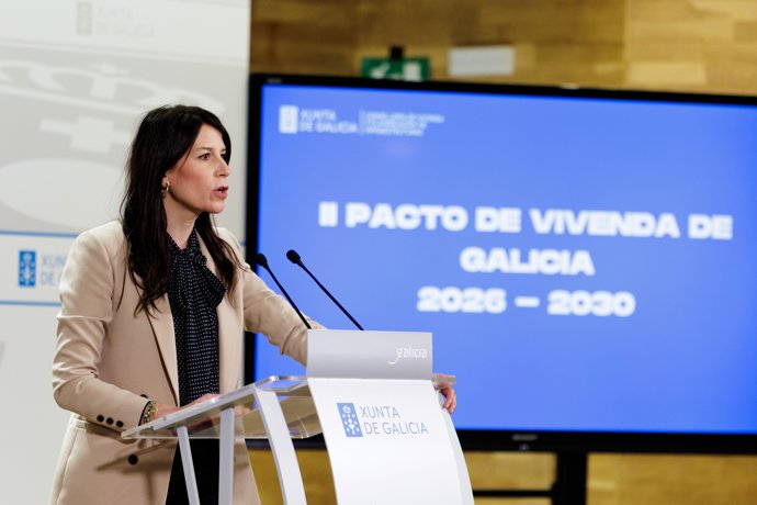 La conselleira de Vivenda e planificación das infraestruturas, María Martínez Allegue, en la rueda de prensa posterior al Consello de la Xunta.