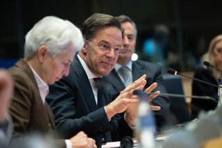 El secretario general de la OTAN, Mark Rutte, se dirige a la Comisión de Asuntos Exteriores (AFET) y a la Comisión de Seguridad y Defensa (SEDE) del Parlamento Europeo en Bruselas.