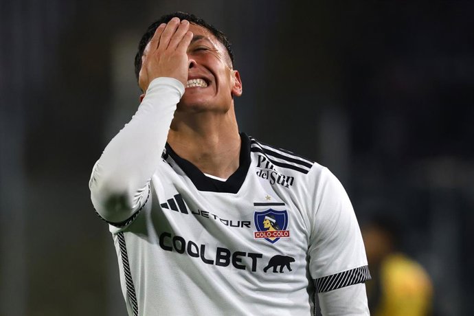 Futbol, Colo Colo vs Coquimbo Unido. Fecha 20, Campeonato Nacional 2024. El jugador de Colo Colo Cristian Zavala, celebra su gol contra Coquimbo Unido durante el partido de primera division disputado en el estadio Monumental en Santiago,