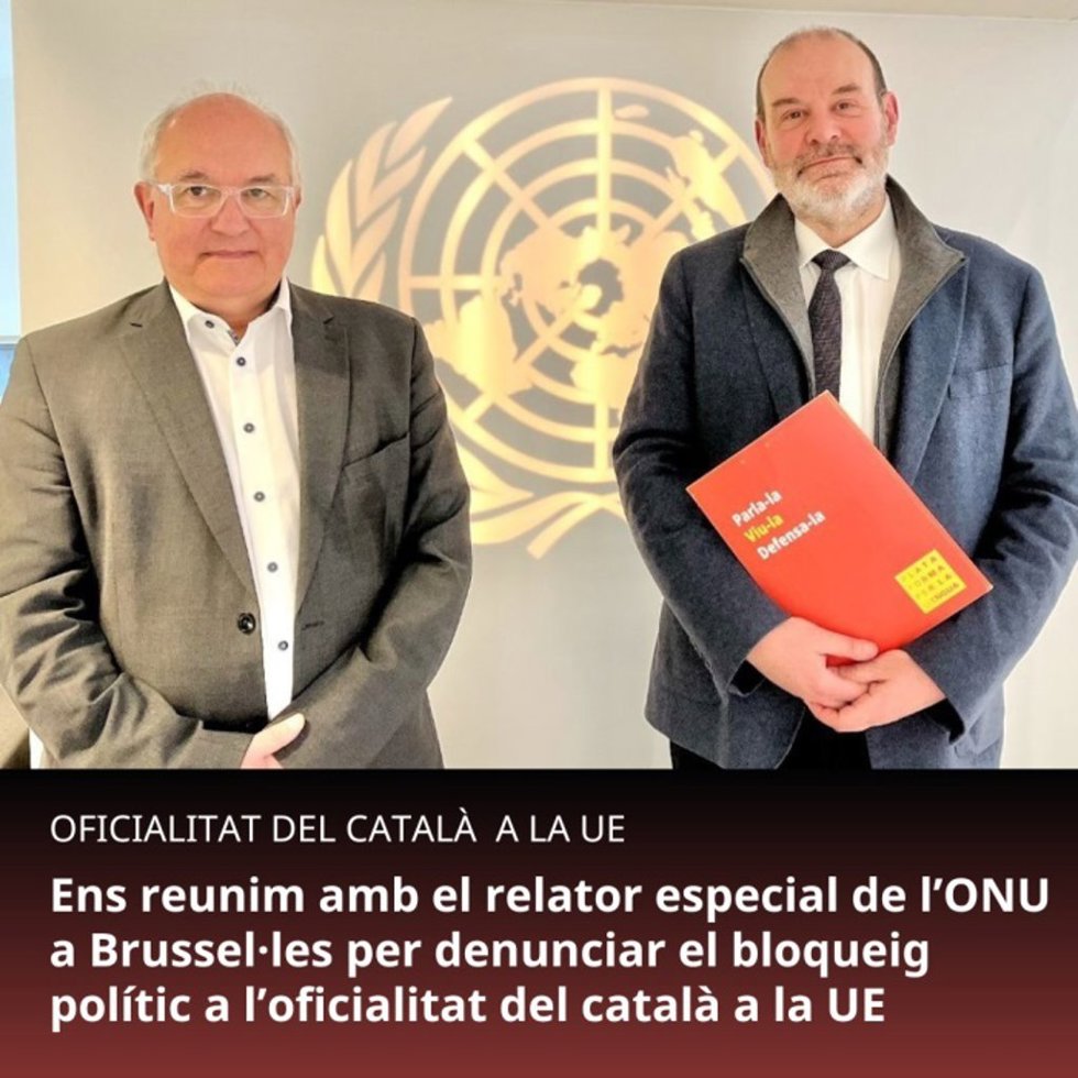 El presidente de Plataforma per la Llengua, scar Escuder, y el relator especial de la ONU para los asuntos de las minorías, Nicolas Levrat