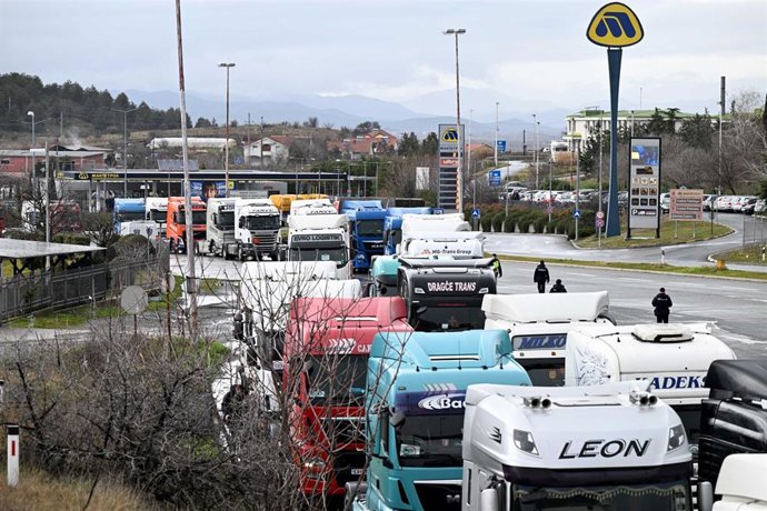 Bloqueo de camioneros en la frontera de Bogorodica, entre Macedonia del Norte y Grecia