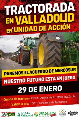 Cartel difundido por las OPAs para convocar la tractorada del jueves 29 de enero en Valladolid
