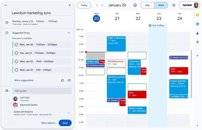 Funciones de Gemini en Google Calendar.