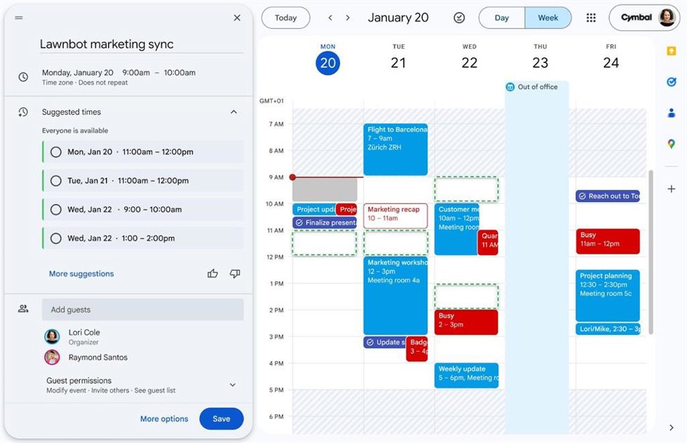 Funciones de Gemini en Google Calendar.