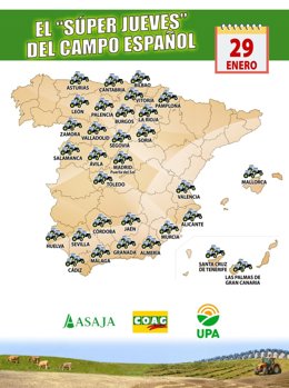 Cazadores apoyan el "super jueves" del campo español convocado por las entidades agrarias.