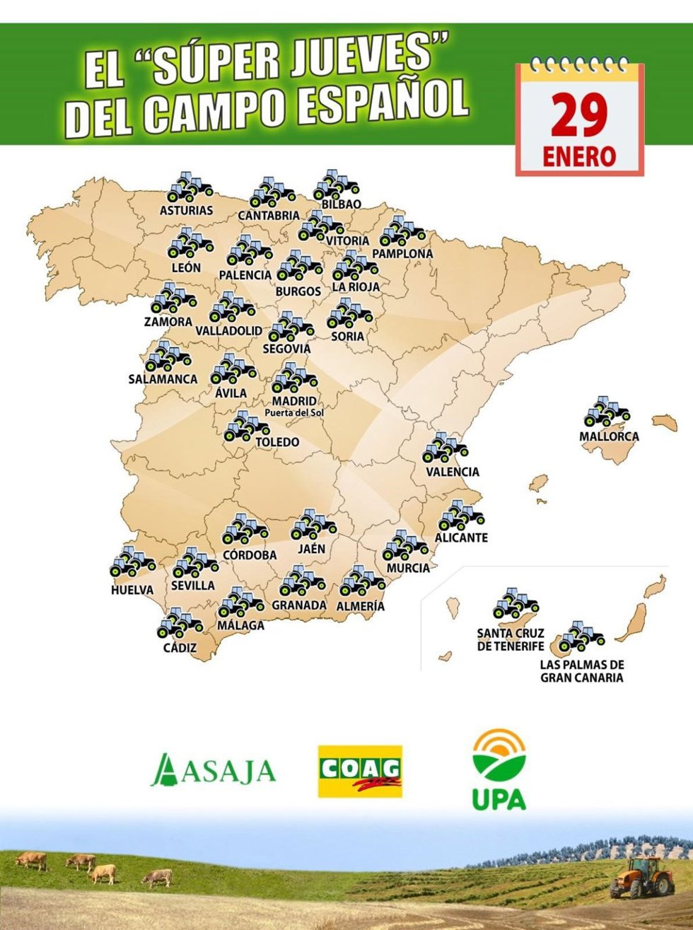Cazadores apoyan el "super jueves" del campo español convocado por las entidades agrarias.