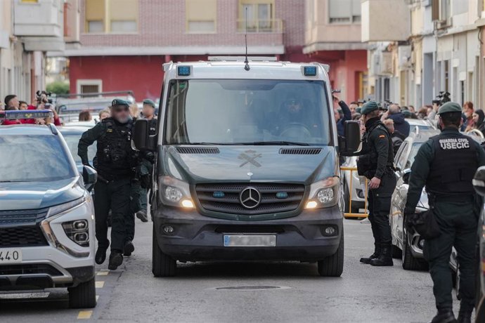 Llegada del autor confeso del crimen de Sueca a  los juzgados, a 27 de enero de 2026, en Sueca, Valencia.