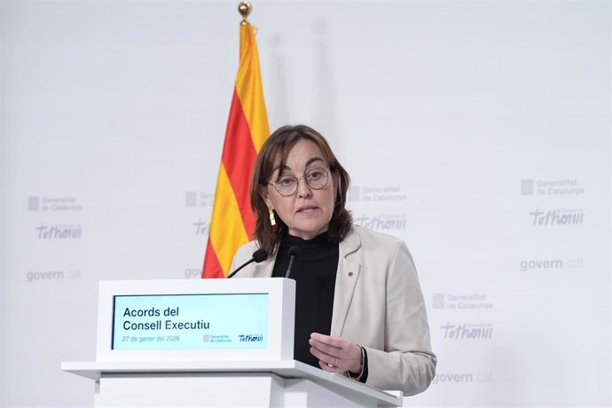 La portavoz del Govern, Sílvia Paneque, durante una rueda de prensa tras el Consell Executiu, en la Generalitat de Catalunya, a 27 de enero de 2026, en Barcelona, Catalunya (España).
