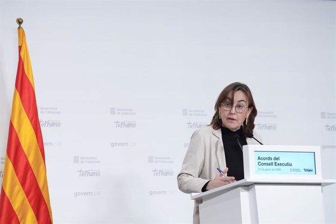 La portavoz del Govern, Sílvia Paneque, durante una rueda de prensa tras el Consell Executiu, en la Generalitat de Catalunya, a 27 de enero de 2026, en Barcelona, Catalunya (España).