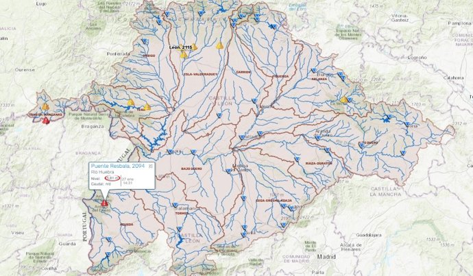 Información sobre avisos por avenidas en la cuenca del Duero.