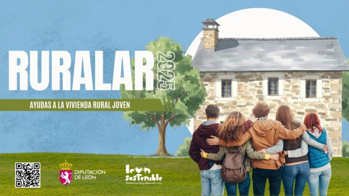 Archivo - Cartel de las ayudas de la Diputación de León a la vivienda rural joven en la convocatoria de 2025.