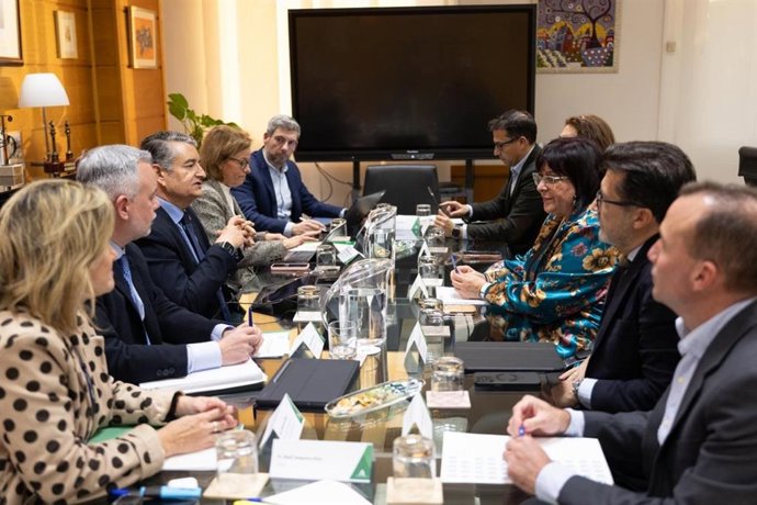 El consejero de Sanidad, Presidencia y Emergencias, Antonio Sanz, en la reunión con la presidenta del Consejo Andaluz de Colegios de Enfermería (CAE), María del Mar García.