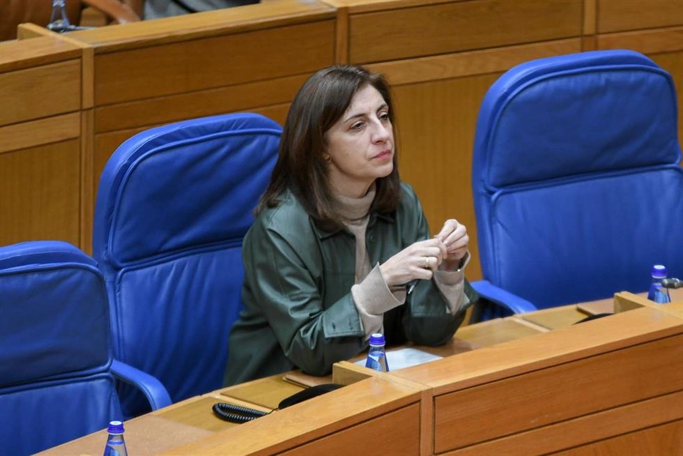 La conselleira de Medio Ambiente e Cambio Climático, Ángeles Vázquez, antes de intervenir en el debate del texto legislativo.