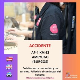 Gráfico difundido por el 112 con datos del accidente mortal en la AP-1 en Ameyugo