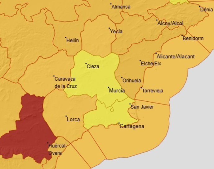 La Región de Murcia permanece este miércoles en aviso por fuertes vientos y fenómenos costeros