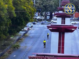 Corte total de la Avenida Concejal Alberto Jiménez Becerril en Sevilla este miércoles por efecto de la borrasca Kristin.