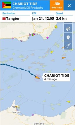 Posición actual del petrolero ruso 'Chariot Tide'.
