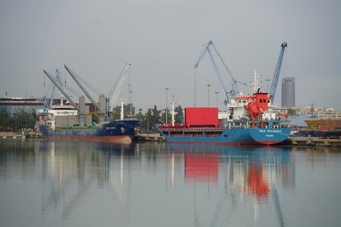 Actividad portuaria en el Muelle Norte del Puerto de Sevilla.