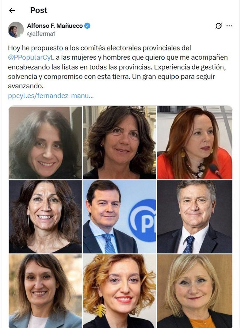 Mensaje del presidente Alfonso Fernández Mañueco en su cuenta de la red social 'X'.