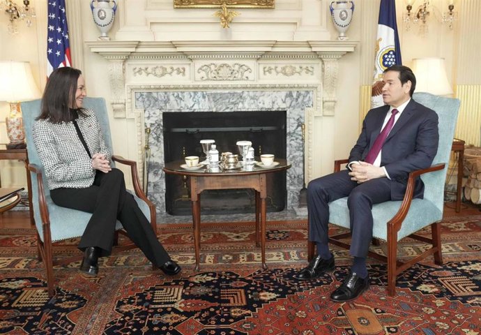 La opositora venezolana María Corina Machado junto al secretario de Estado de EEUU, Marco Rubio