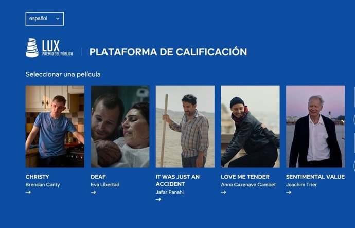 Captura de la web donde se pueden votar las películas finalistas del Premio del Público Lux del Parlamento Europeo.