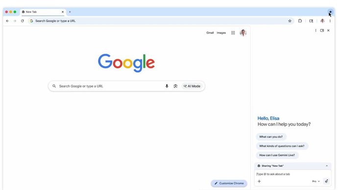 Nuevo panel lateral de Chrome con Gemini 3.