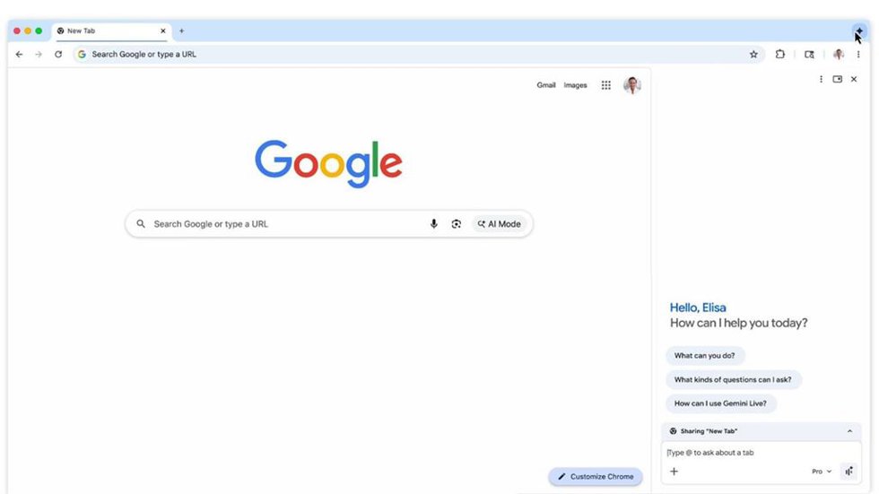 Nuevo panel lateral de Chrome con Gemini 3.