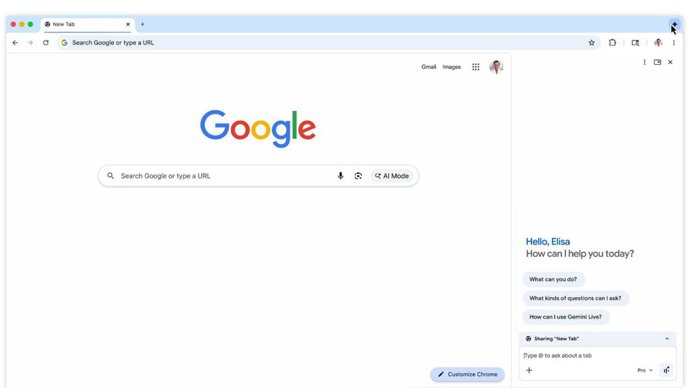 Novo painel lateral do Chrome com o Gemini 3.
