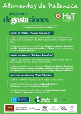 Programa de las degustaciones de Alimentos de Palencia en la ferua de hostelería de Málaga.