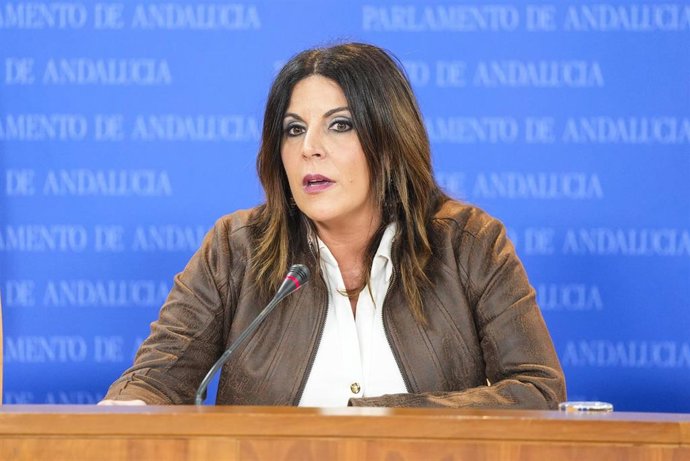 La portavoz adjunta del Grupo Parlamentario Socialista, Ángeles Férriz, durante la ronda de ruedas de prensa de portavoces de los grupos parlamentarios en el Parlamento de Andalucía, a 29 de enero de 2026 en Sevilla (Andalucía, España). Los portavoces de 
