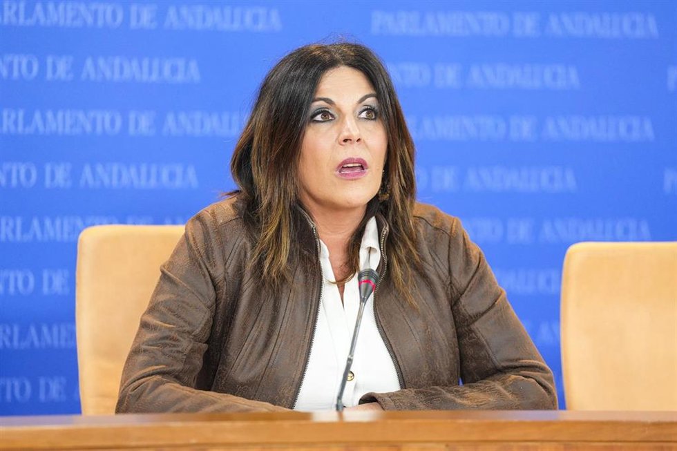 La portavoz adjunta del Grupo Parlamentario Socialista, Ángeles Férriz, durante la ronda de ruedas de prensa de portavoces de los grupos parlamentarios en el Parlamento de Andalucía, a 29 de enero de 2026 en Sevilla (Andalucía, España). Los portavoces d