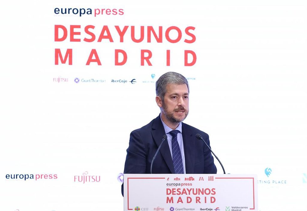 Archivo - El consejero de Presidencia, Justicia y Administración Local de la Comunidad de Madrid, Miguel Ángel García Martín, interviene durante un Desayuno Madrid, en el Auditorio Meeting Place de Castellana, a 7 de abril de 2025, en Madrid (España).