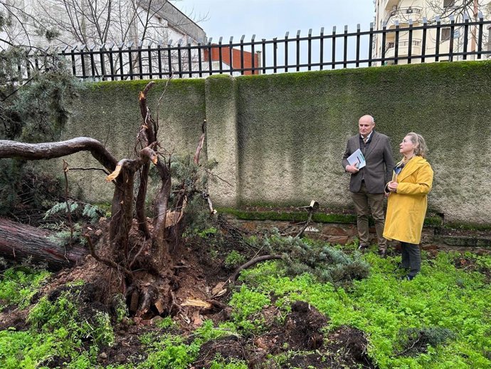 La  consejera de Educación, Ciencia y Formación Profesional en funciones, María Mercedes Vaquera, visita el IES El Brocense de Cáceres, uno de los más afectados por la borrasca Kristin