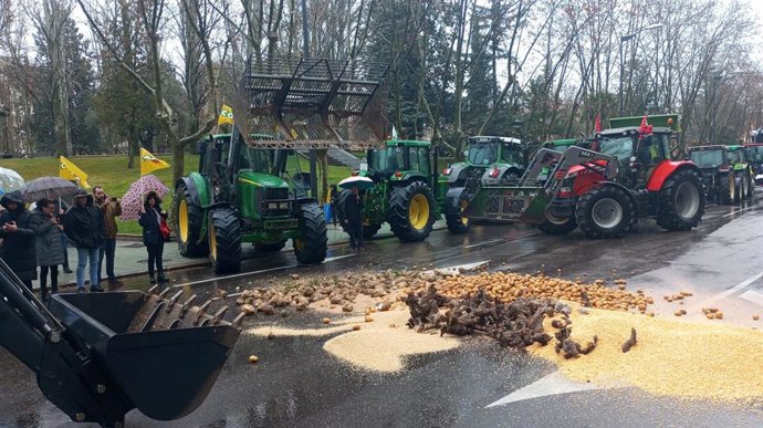 Los Agricultores Lanzan Productos Al Suelo Durante La Protesta En Zamora