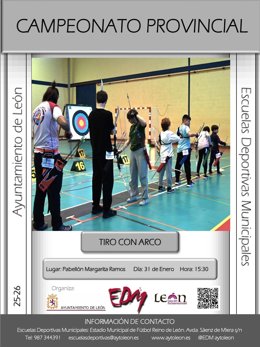 Cartel del Campeonato Provincial de Tiro con Arco que acogerá este sábado el Pabellón Margarita Ramos, en León capital.