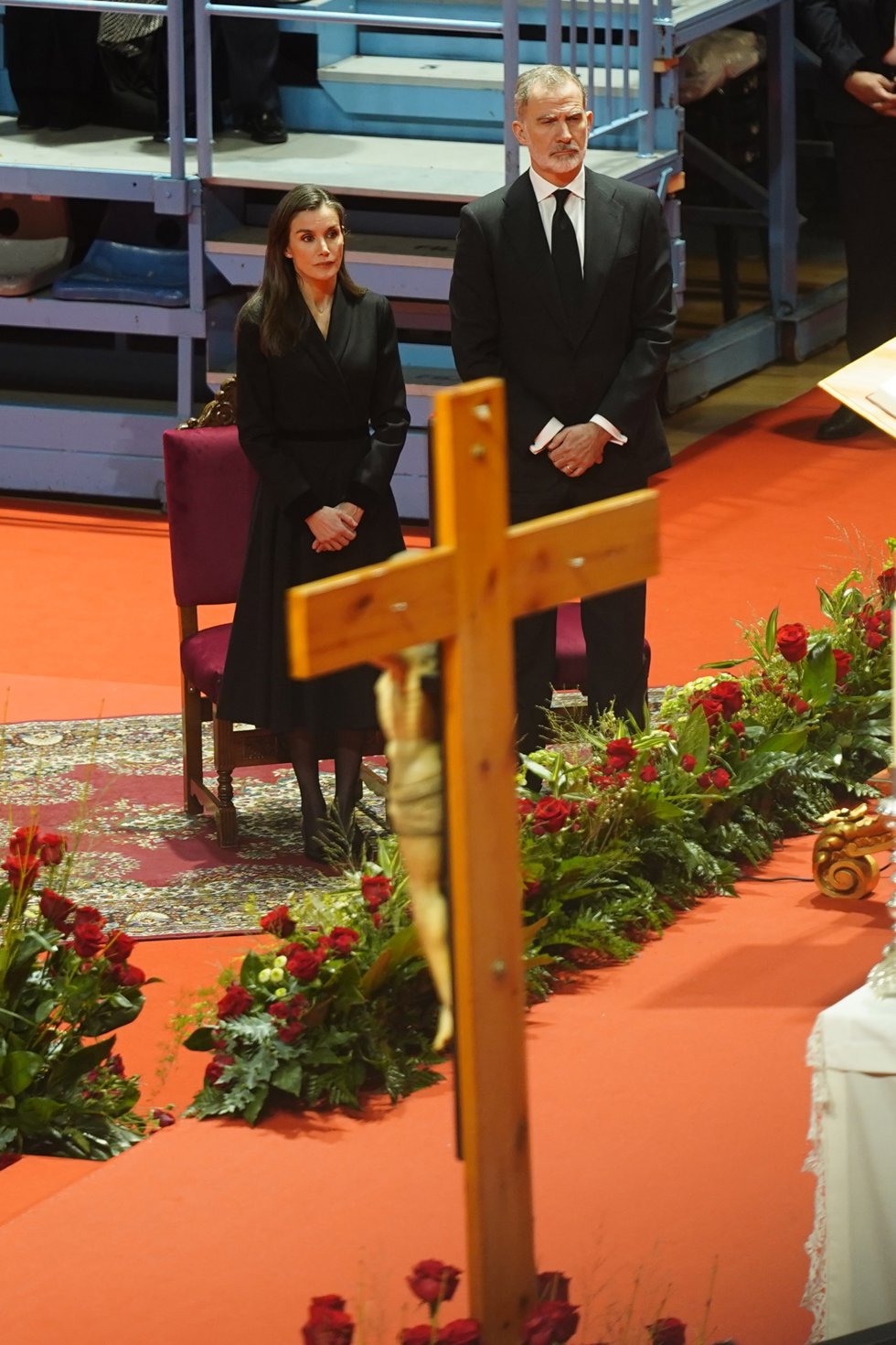 El Rey Felipe VI y la Reina Letizia, durante la misa funeral en memoria de las 45 personas fallecidas en el accidente ferroviario de Adamuz (Córdoba). A 29 de enero del 2026 en Huelva, España.