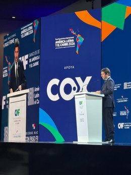 El presidente de Cox, Enrique Riquelme, en su participación en el marco del Foro Económico Internacional de América Latina y el Caribe 2026, organizado por el Banco de Desarrollo de América Latina - CAF
